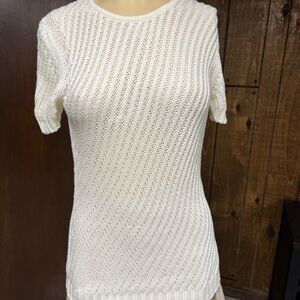 Authentic CHANEL white cotton knitted top, size 38, in excellent condition